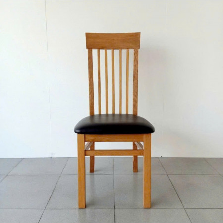 Ghế 5 Nan : Gỗ Sồi + Mặt Ghế Nệm Da PU ( Màu Đen )